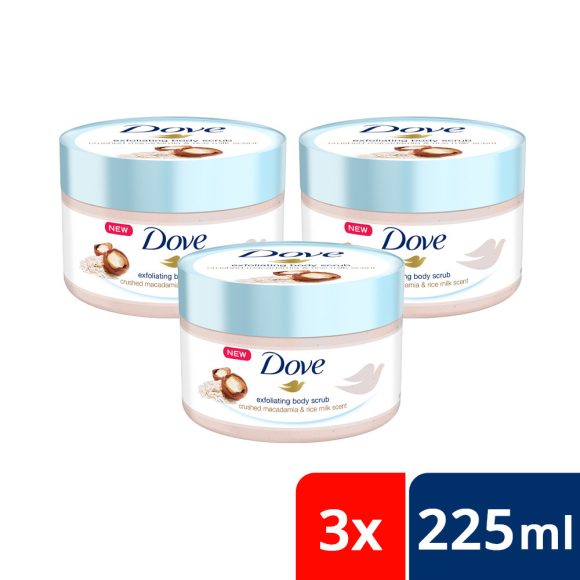 Dove bőrradír makadámia olajjal és rizstejjel (3x225 ml)