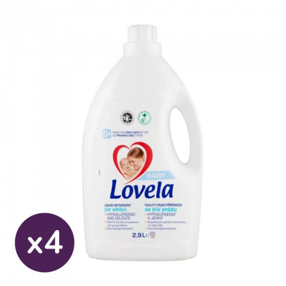 INGYENES SZÁLLÍTÁS - Lovela Baby hipoallergén folyékony mosószer fehér ruhákhoz 4x2,9 liter (128 mosás)