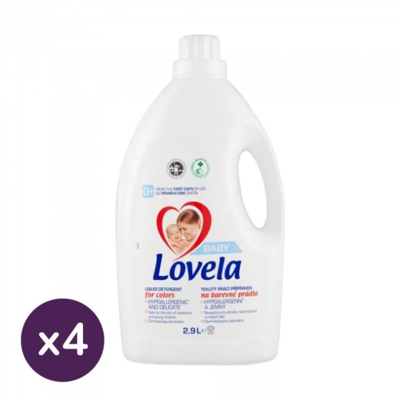 INGYENES SZÁLLÍTÁS - Lovela Baby hipoallergén folyékony mosószer színes ruhákhoz 4x2,9 liter (128 mosás)