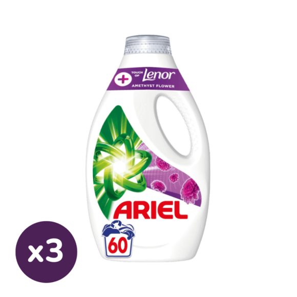 Ariel Turbo Clean Touch of Lenor Amethyst Flower folyékony mosószer 3x3 liter (180 mosás)