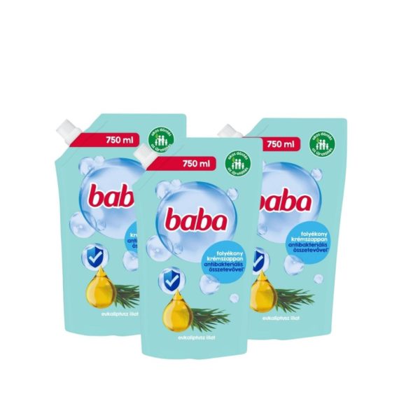 Baba folyékony krémszappan utántöltő antibakteriális összetevővel, eukaliptusz (3x750 ml)