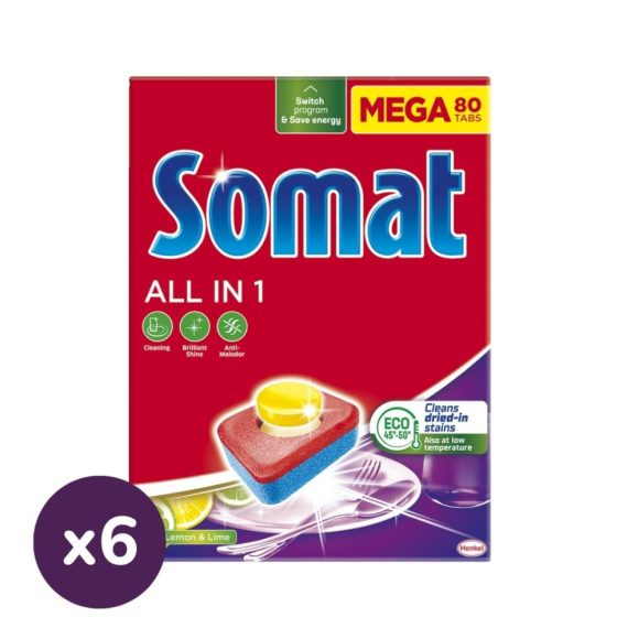 Somat All in One Lemon mosogatógép-tabletta (6x80 db)