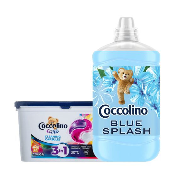 Coccolino Care mosókapszula havi mosás csomag Blue Splash öblítővel