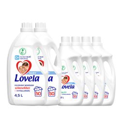   Lovela Baby nagy folyékony mosószer csomag: Lovela Baby mosószer színes ruhákhoz 2x4,5 liter + Lovela Baby öblítő 4x2 liter