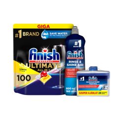   Finish Ultimate mosogatógép kapszula csomag 100 kapszulával, öblítővel és tisztítófolyadékkal