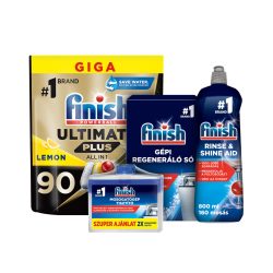   Finish Ultimate Plus mega csomag 90 kapszulával, öblítővel, tisztítófolyaédkkal és sóval