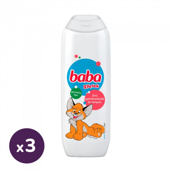 Baba 2in1 gyerek tusfürdő és sampon gyümölcs illattal 3x250 ml