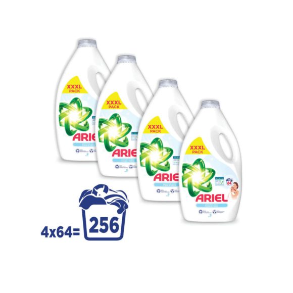 INGYENES SZÁLLÍTÁS - Ariel Folyékony mosószer, Sensitive Skin Clean & Fresh, 4x3,2 liter (256 mosás)