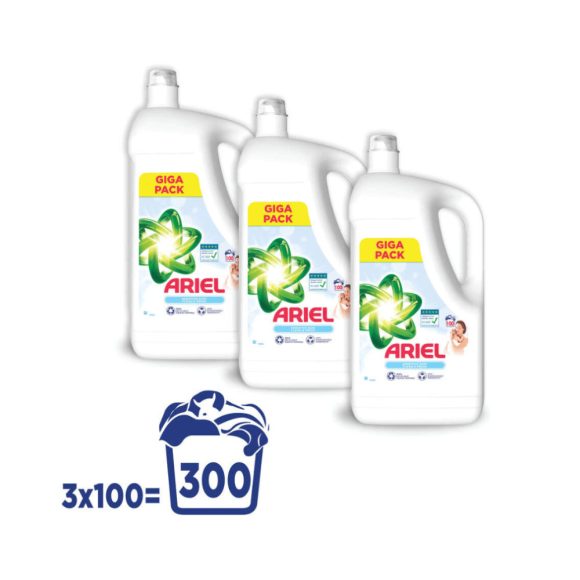 INGYENES SZÁLLÍTÁS - Ariel Folyékony mosószer, Sensitive Skin Clean & Fresh 3x5 liter (300 mosás)