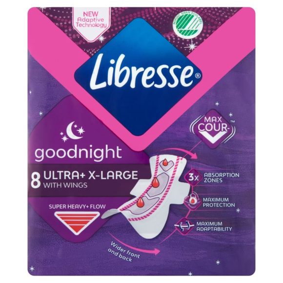Libresse Ultra+ X-Large Goodnight szárnyas éjszakai egészségügyi betét (8 db)