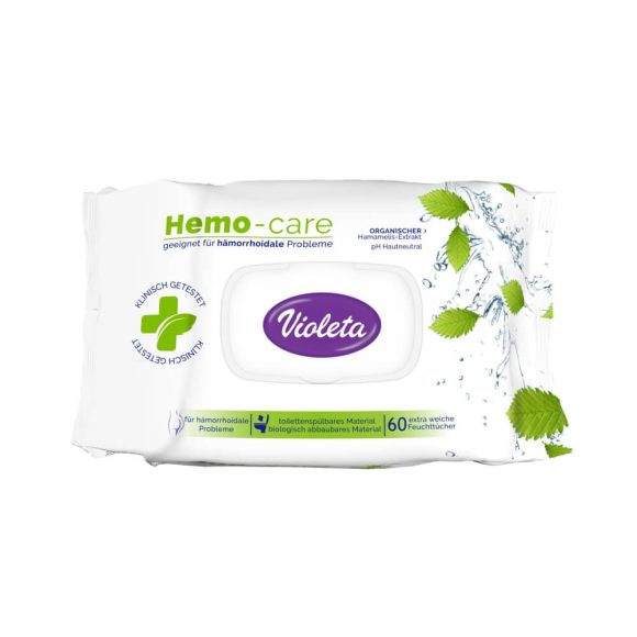 Violeta nedves toalettpapír, HemoCare, aranyeres tünetek kezelésének kiegészítésére (60 db)