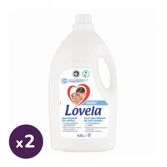 INGYENES SZÁLLÍTÁS - Lovela Baby hipoallergén folyékony mosószer fehér ruhákhoz 2x4,5 liter (100 mosás) 