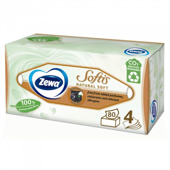 Zewa Softis Natural Soft 4 rétegű dobozos papírzsebkendő (80 db)